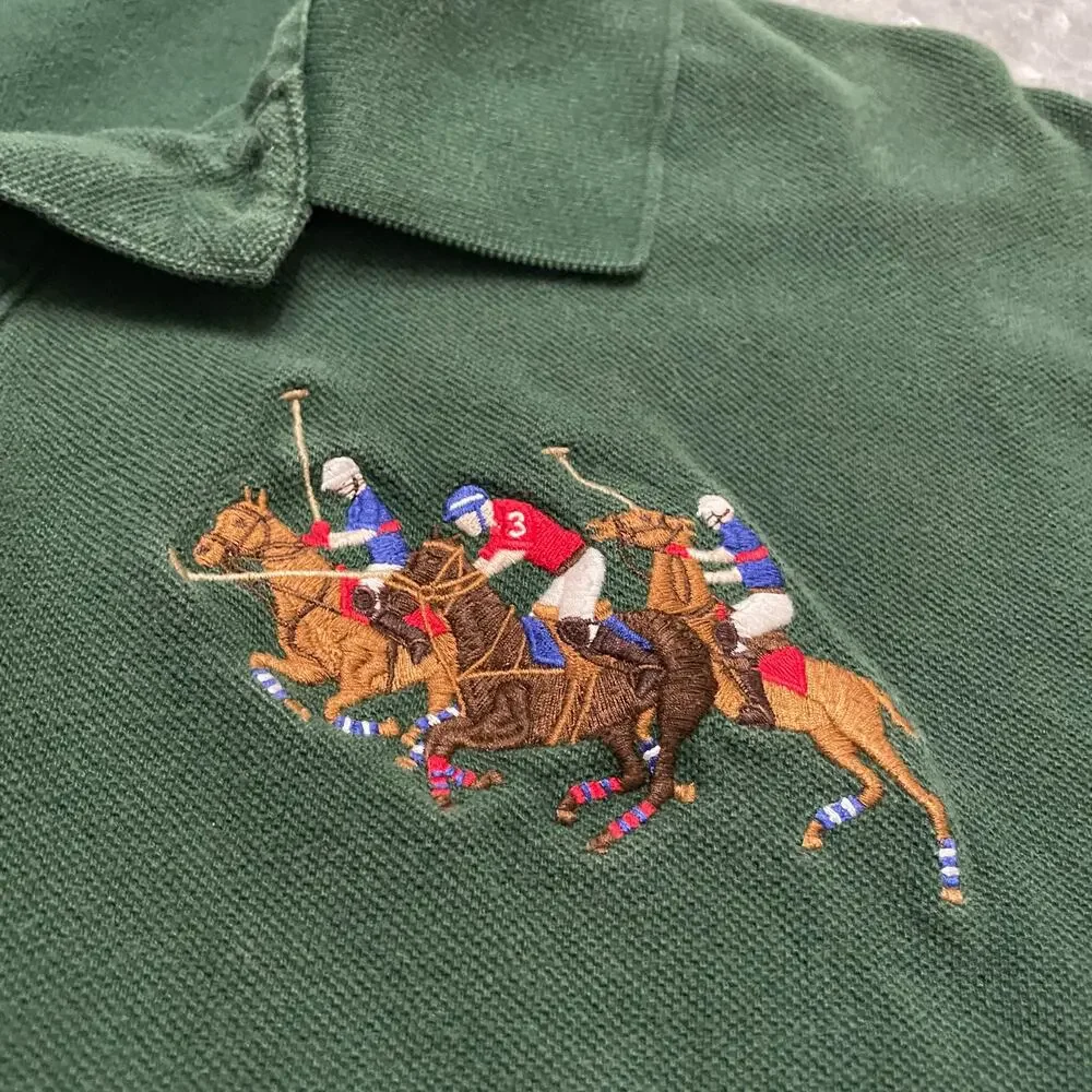 Polo Ralph Lauren Triple Pony #3 Shirt Large Cotton Green Rugby Embroidered